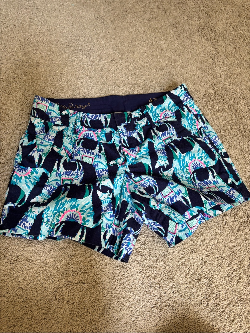 Lilly Pulitzer Navy, Teal, Pink Printed Cotton Shorts